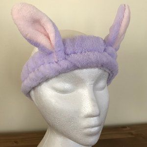 Soft Plush Bunny Ear Stretch Headband Lilac Purple with Pastel Pink